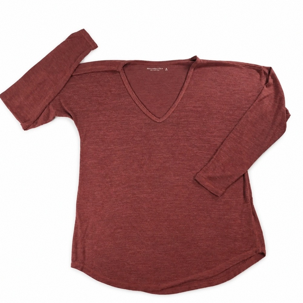 Abercrombie & Fitch Womens‎ Medium Rust Brown V-Neck Top Soft A&F Cozy Relaxed